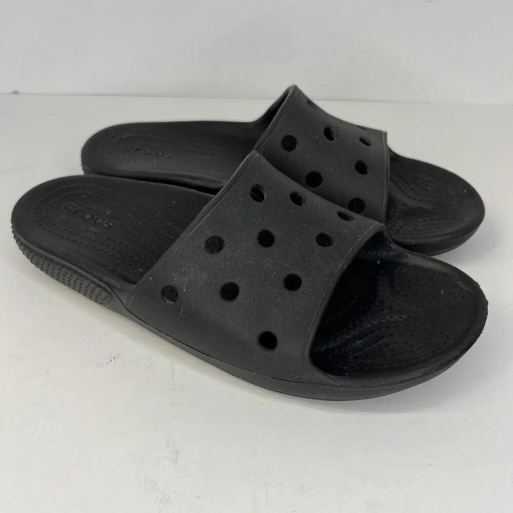 Crocs Iconic Comfort Slides Juniors Size J6 Unisex Solid Black Slip-On Sandals